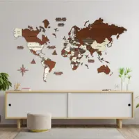 3D Wooden World Map Decorative Hotel Office Living Room Wooden Wall Decor Europe Asian Continents Real World Map Table Sign Pins