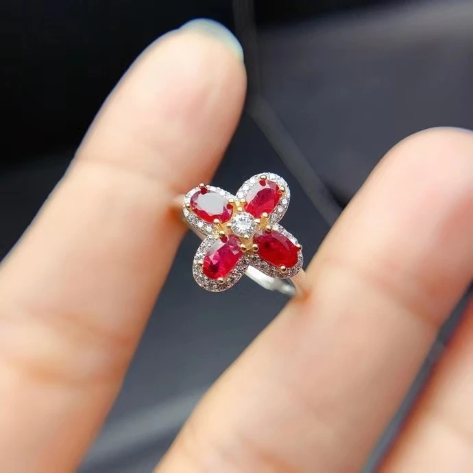 

MeiBaPJ Natural New Burning Ruby Gemstone Fashion Ring for Women Real 925 Sterling Silver Fine Wedding Jewelry