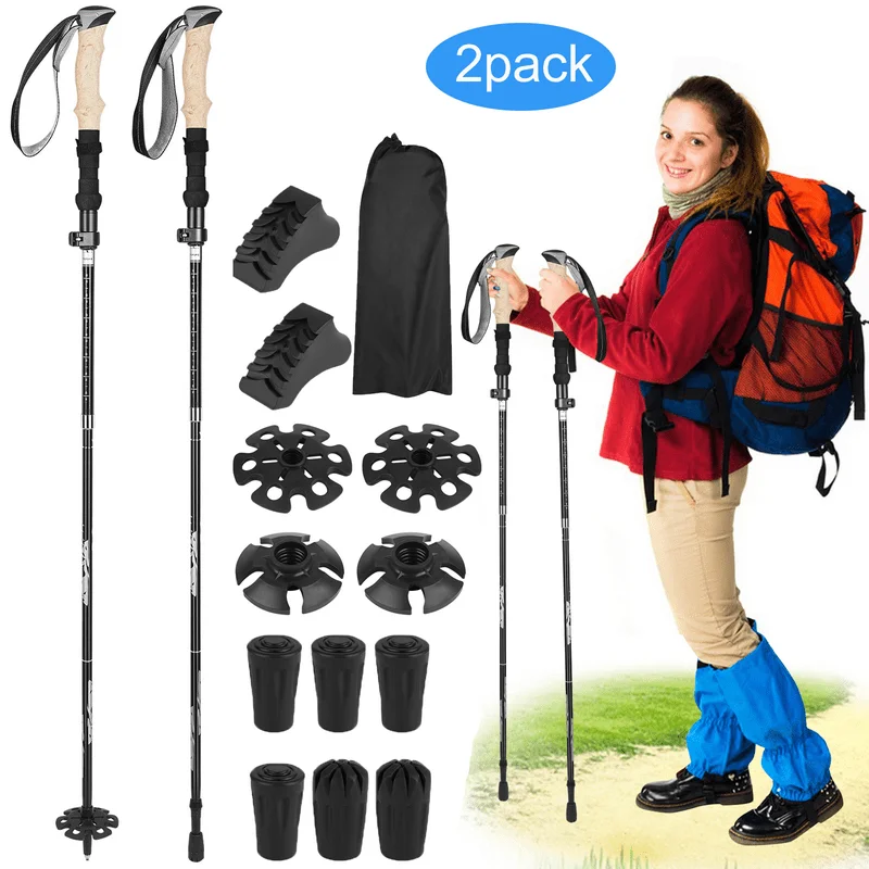 

hiking poles foldable, trekking poles, Nordic walking poles, light and adjustable with clamp closure and cork handle for man and