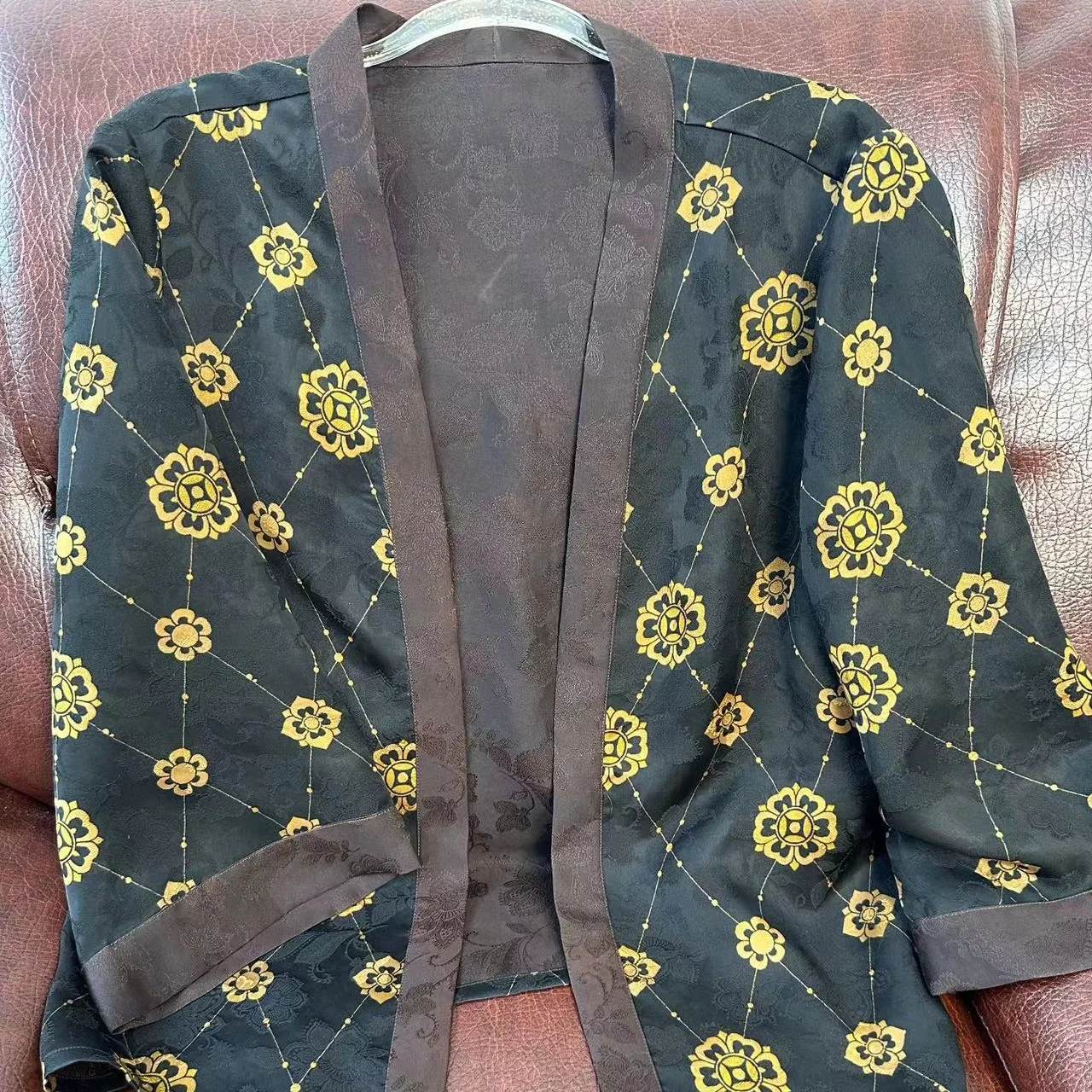 2024 Summer New Silk Xiangyun Yarn Retro Three-Quarter Sleeve Tea Clothing Sun Protection