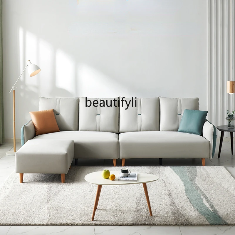 

yj Small Apartment Sofa Nordic Living Room Technology Cloth Sofa Straight LaTeX Sofa