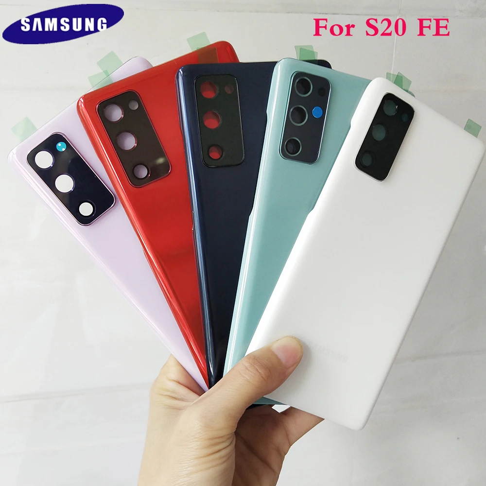

Оригинальный чехол для SAMSUNG Galaxy S20 FE 5G S20fe G780F, Задняя стеклянная крышка, крышка для аккумулятора, задняя дверь, корпус, панель, чехол с объекти...