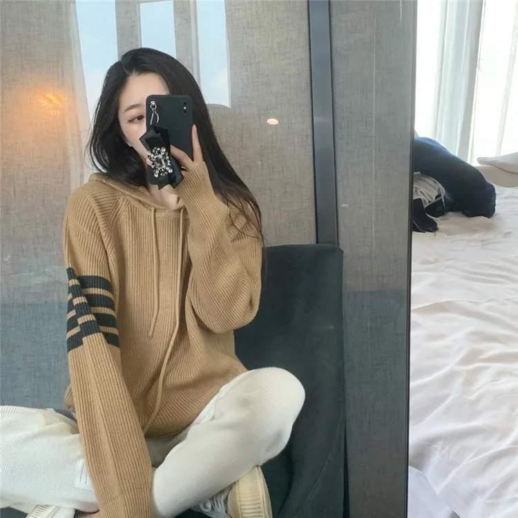 Autumn and winter new tb pit strip hoodie loose and lazy classic four stripe hooded sweater casual sweater