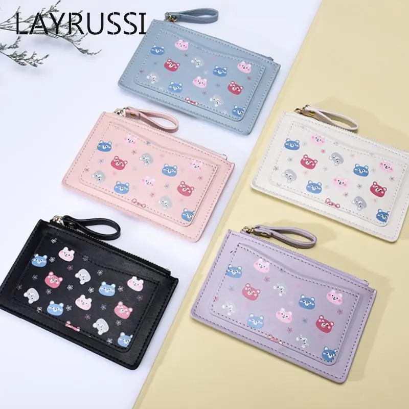 Милый кошелек LAYRUSSI на молнии с медведем женский кожаный держатель для карт