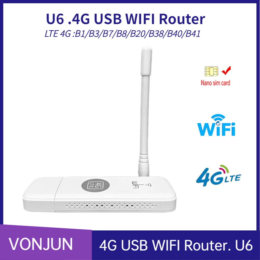 

4G WiFi Router Portable 4G LTE Wireless Router USB Dongle 150Mbps Modem Stick Nano SIM Card Mobile WiFi Hotspot with Antenna