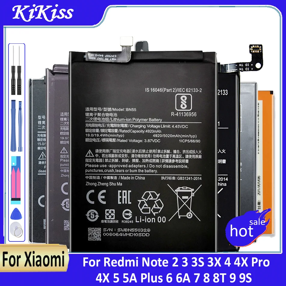 

Battery For Xiaomi Redmi Red mi Note 2 3 3S 3X 4 4X Pro 4X 5 5A Plus 6 6A 7 8 8T 9 9S K20 K30/BN30 BN31 BN34 BN35 BN44 BN37 BN48