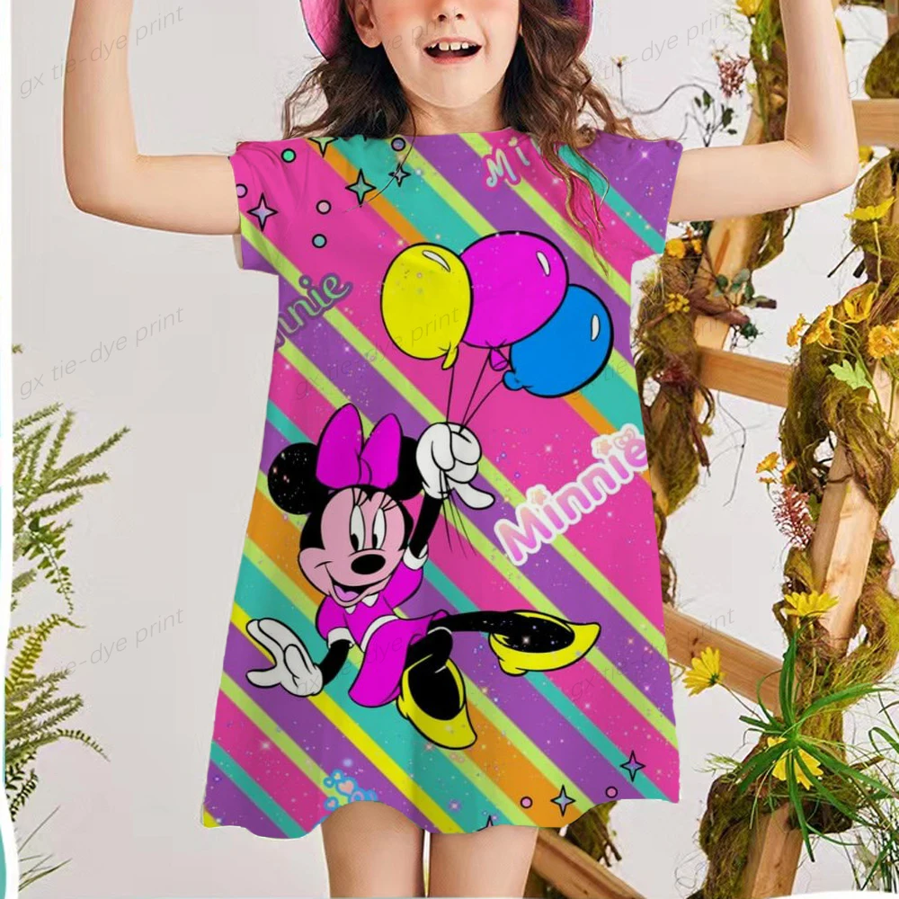 

Новое поступление 2022, Детские платья для девочек, летняя детская праздничная одежда с коротким рукавом, платье с мультяшным принтом Дисней, ...