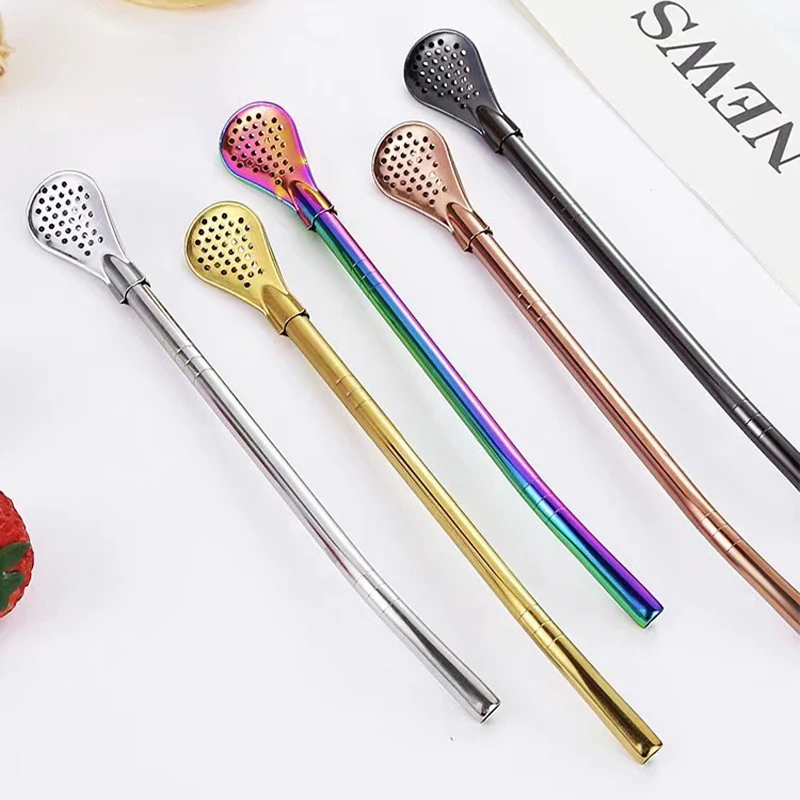 Красочные Соломинки Для Питья Из Нержавеющей Стали 304 С Ложкой Фильтр Чая Yerba Mate