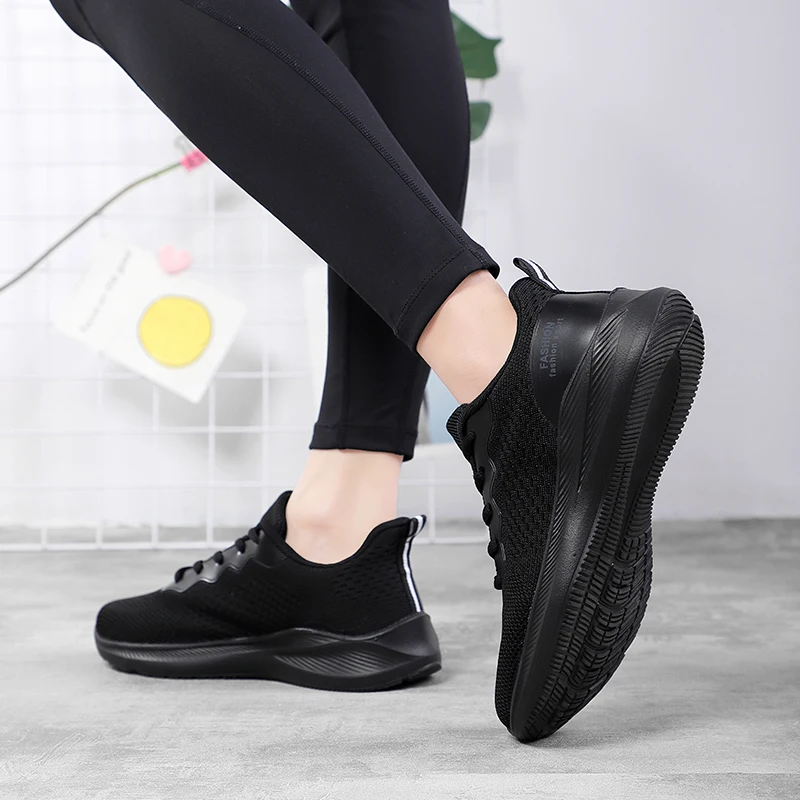 Sneakers Ladies Walking Shoes Lightweight Lace Up Outdoor Sneakers Mesh Breathable Flats White Tennis Shoes Mesh (Air mesh)