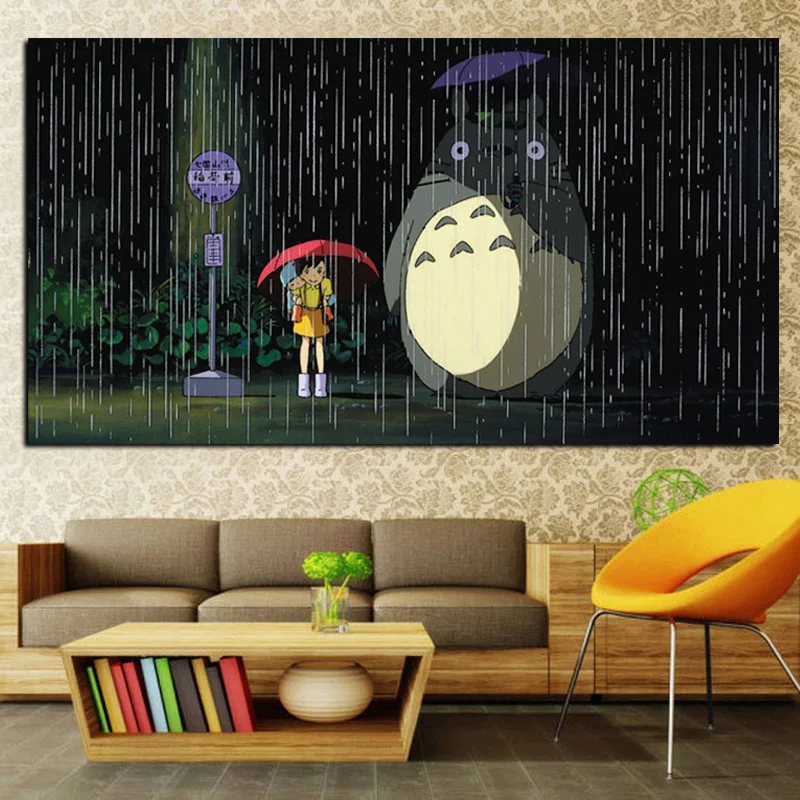 

Hayao Miyazaki Totoro Rainy Day Print Japanese Cartoon Animation Art Canvas Painting Poster Modern Wall Picture for Living Room