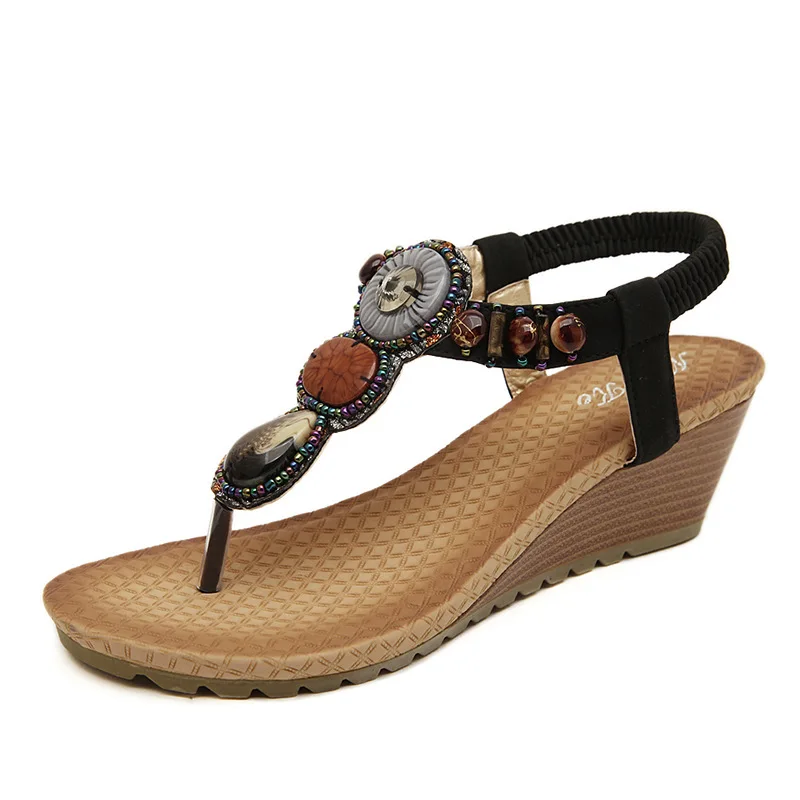 

Summer new ethnic style women's sandals beach seaside fashion retro beaded wedge heel plus size sandals