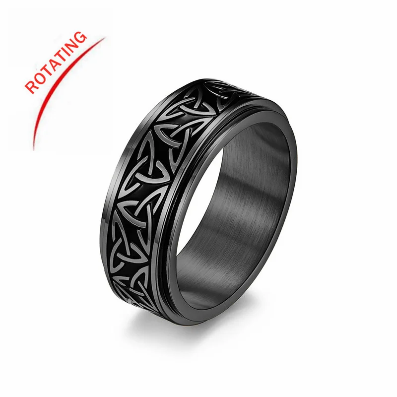

New Style Unique Rotatable Stainless Steel Ring Retro celtic triangle knot Mens Rings Party Jewelry for women Gift size 7-13