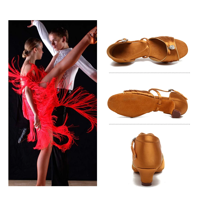 DKZSYIM Children Dance Shoes for Girls Women Ballroom Latin shoes Modern Tango Dancing Shoes Salsa Sandals 3.5CM Heel