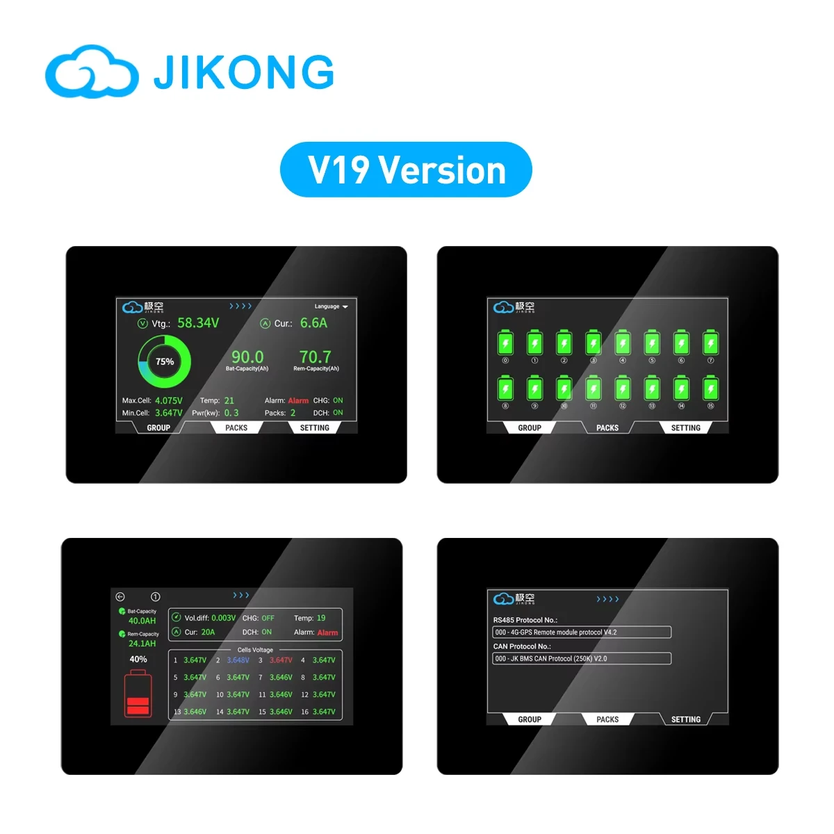 Дисплей JIKONG 4.3 дюйма LCD TFT с сенсорным экраном для V19 JKBMS Smart BMS 9-36V, мультиязычный монитор заряда батареи 4.3 LCD (art.: 3920d988410f4) - 3920d988410f4