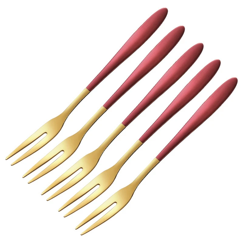 

5 Pieces Of 5 Inch Stainless Steel Luxury Exquisite Fruit Fork Dessert Fork Two Tooth Fork
