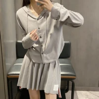 summer hooded thin sun protection clothing womens long sleeved ice silk knitted loose cardigan tb short top college style