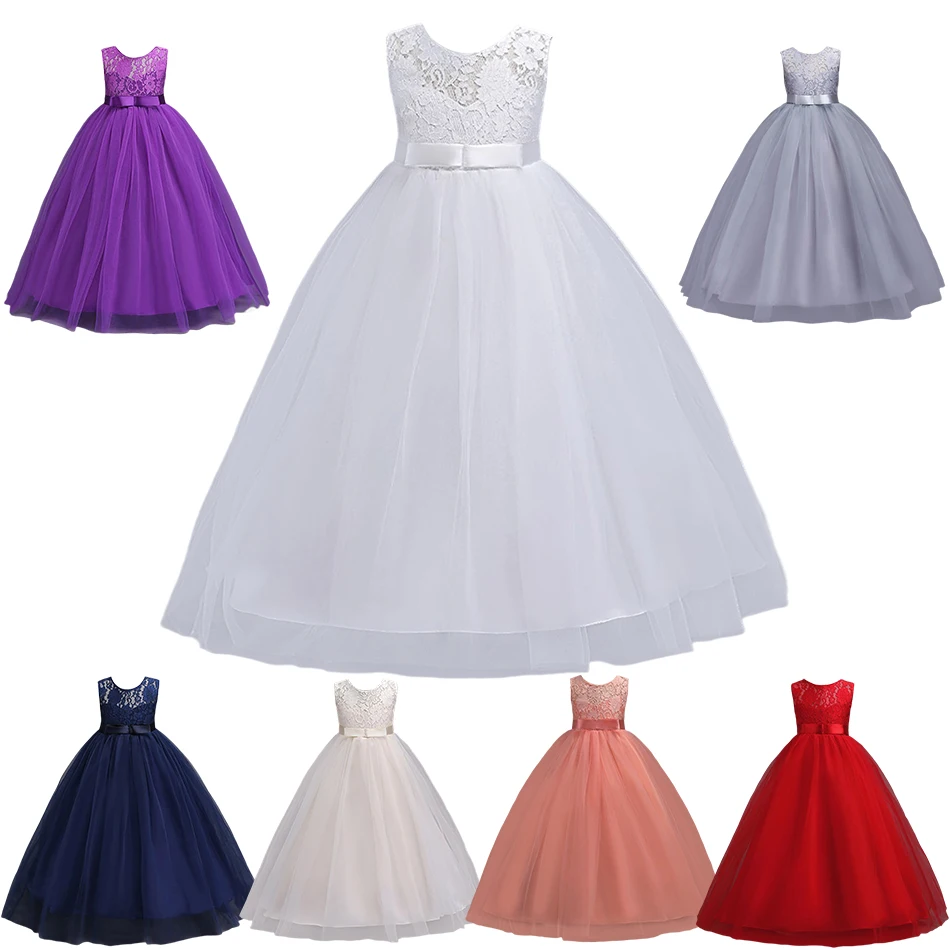 

Summer Girls Party Lace Dress Delicate Wedding Party Costume European and American Type Chidlren Kids Long Princess For 4-15 YRS