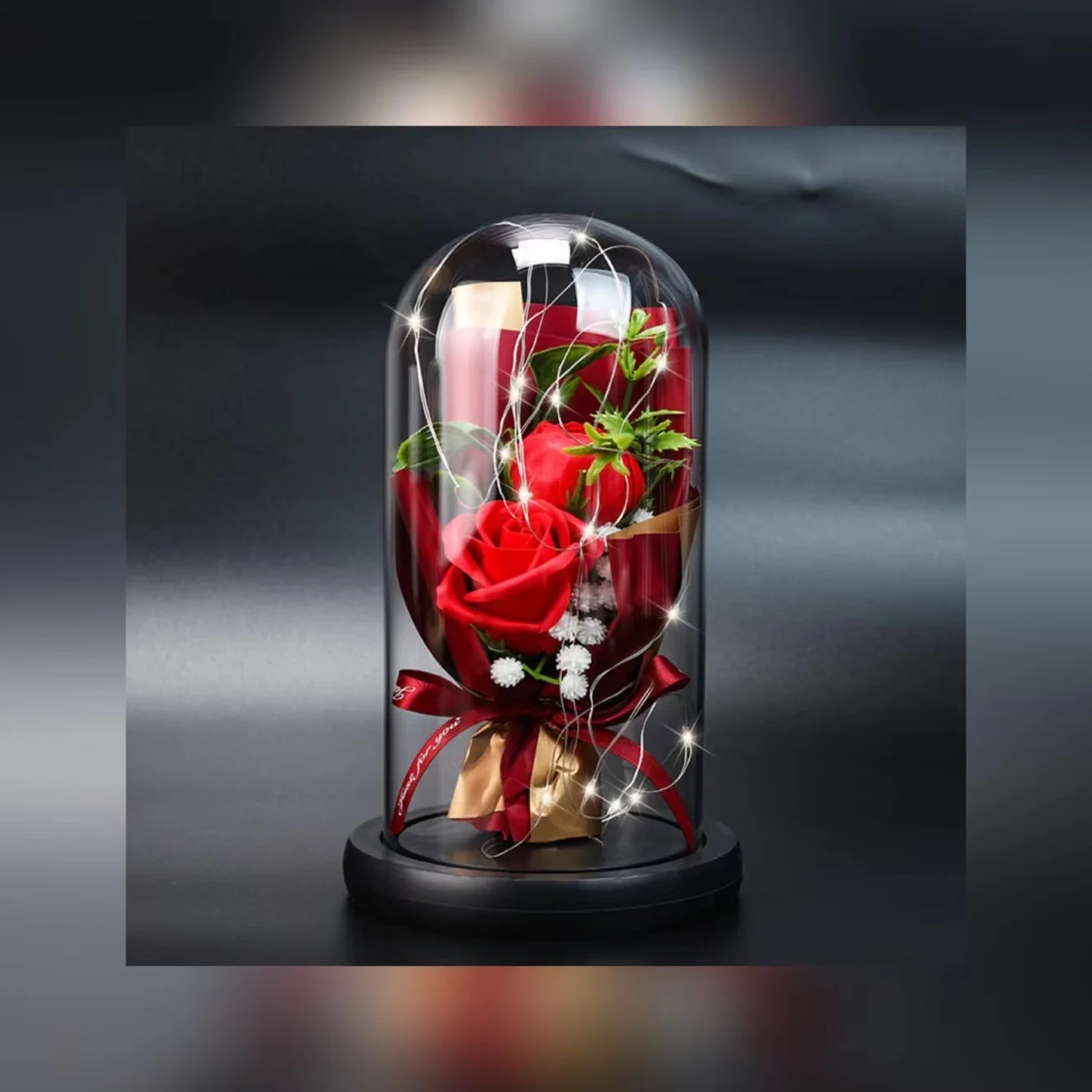 

Imitation rose soap flower Valentine's day gift eternal life flower glass shade led with lamp luminous creative ornaments