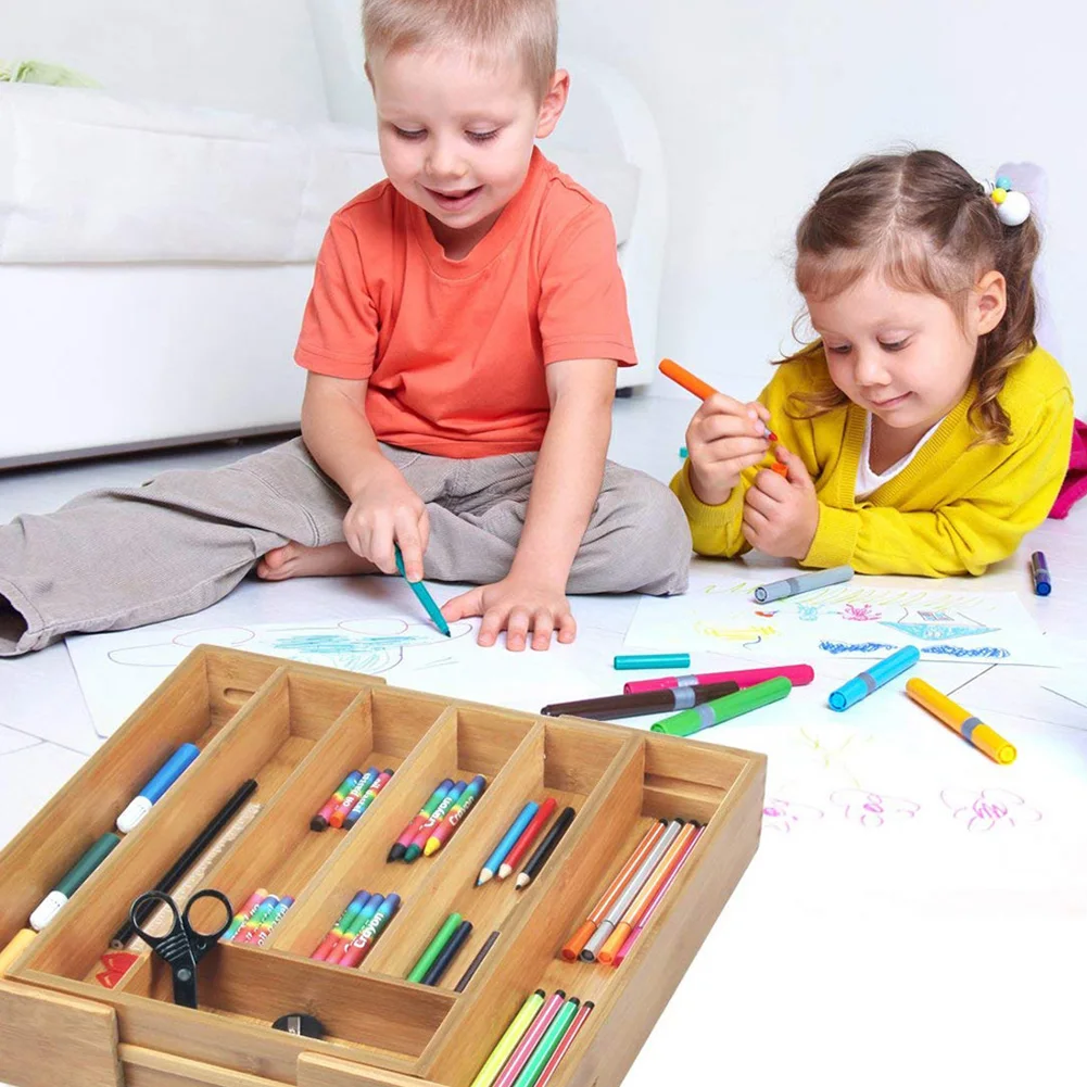 

7-Grid Kitchen Cutlery Storage Box Expandable Cutlery Cutlery Tray Bamboo Drawer Organizer