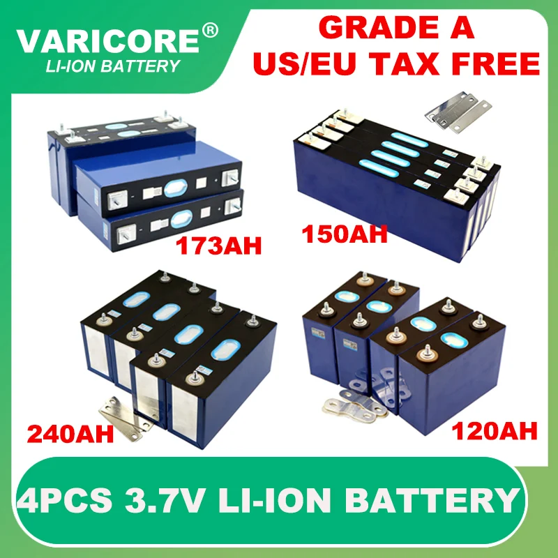 

4pcs 3.7v 240Ah 173ah 150ah 120ah Lithium battery Cell for 12v 24v travel caravan Electric vehicle Solar Wind Grade A Tax Free