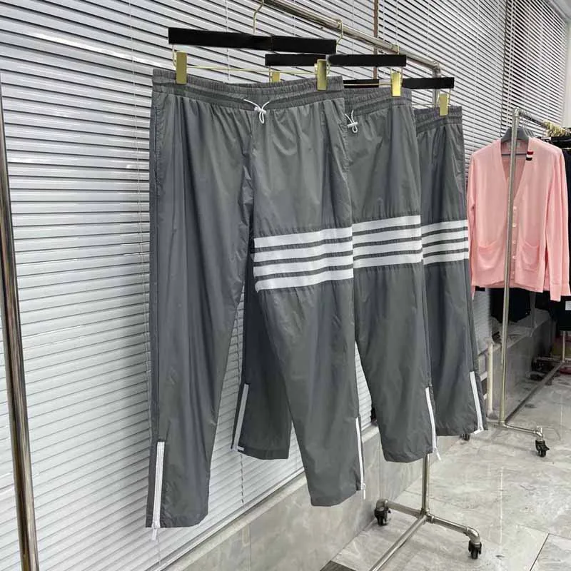 TB THOM Sweatpants Luxury Brand Classic White Stripes Casual Pants Nylon Grey Summer Quick-dry Workout Running Tracksuit