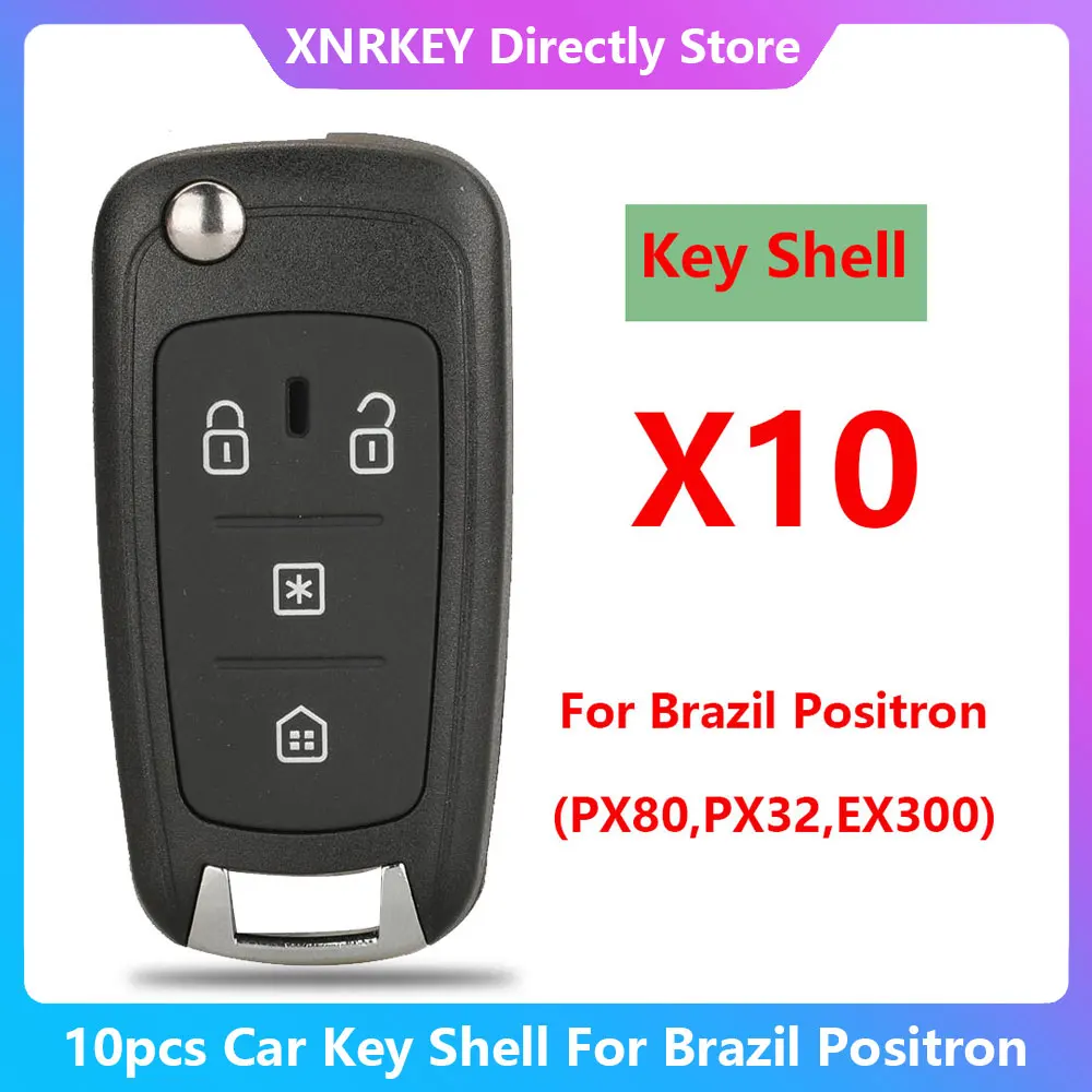 

XNRKEY 10pcs Car Key Shell For Brazil Positron Flex PX80 Double Alarm 293 PX32 EX300 330 360 AKBPS109 AKBPCP090 AKBPCP117AT