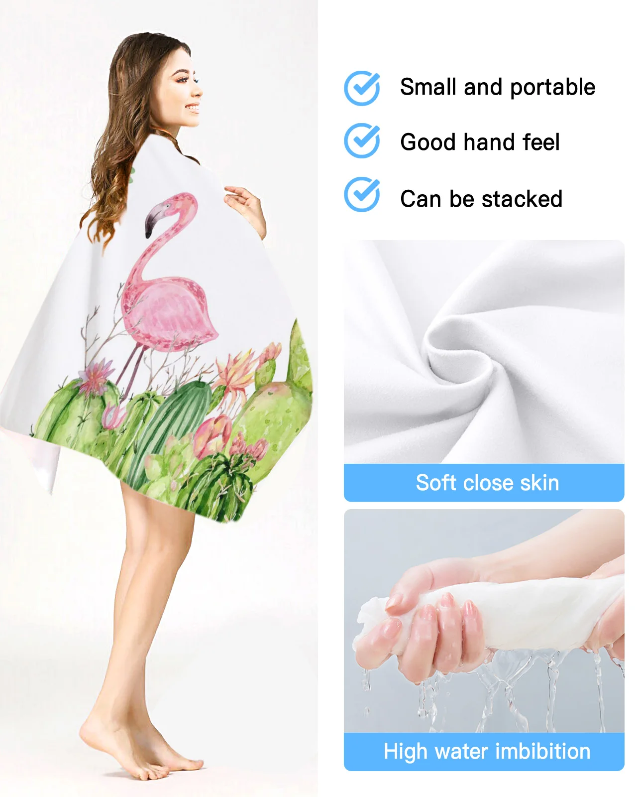 Тропическое растение кактус пляжные полотенца с цветами и фламинго большие