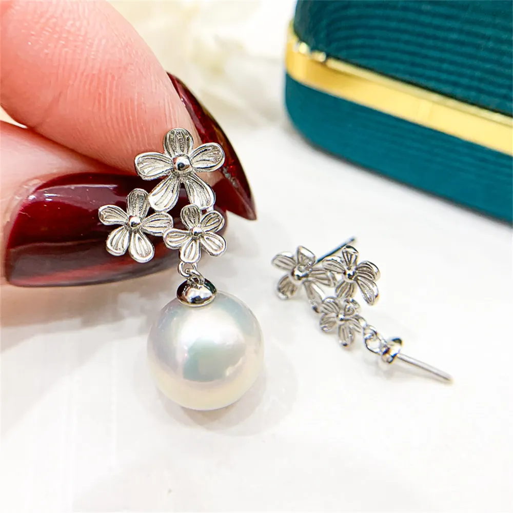 

DIY Pearl Earnail Accessories S925 Sterling Silver Jewelry Small Flower Fashion Earrings Empty Fit 10-14mm Beads