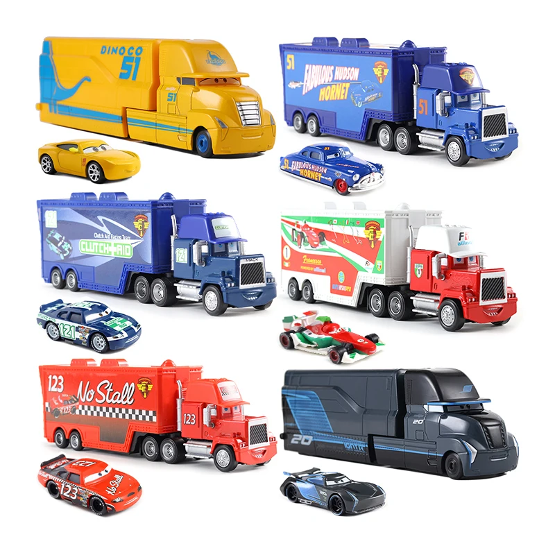 Фото Литые Игрушечные Машинки Disney Pixar Lightning McQueen И Storm Jackson С Грузовиком, Масштаб 1/55 №1