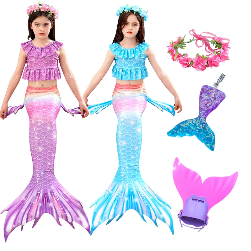 

Hot Mermaid Tail For Swimming Girls Princess Little Mermaid Dress Bra Tops Shorts Flippers Fin Cosplay Halloween Costume