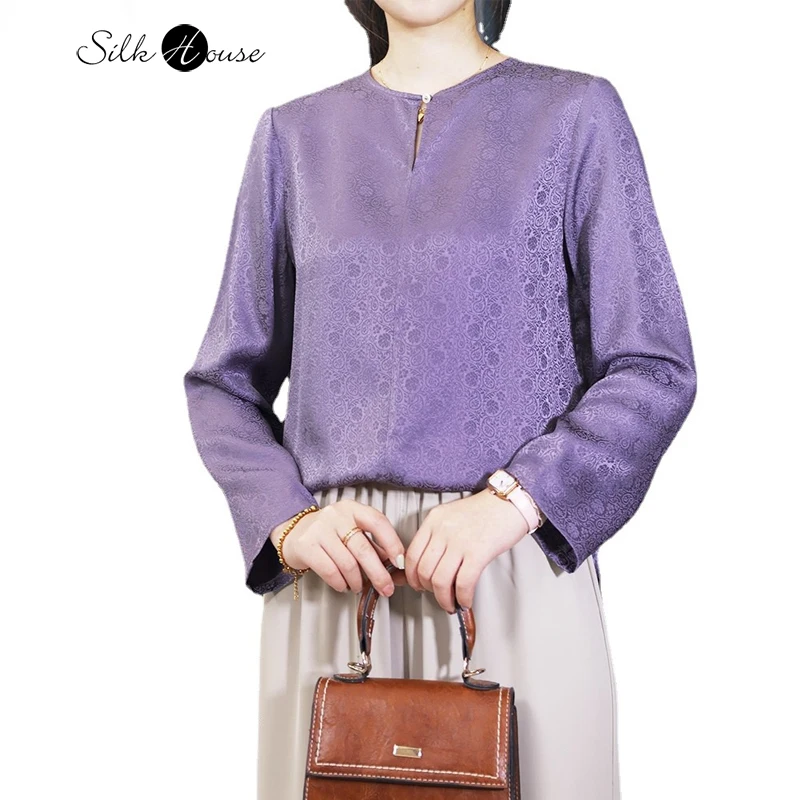 Женский жаккардовый Атласный топ удобный пурпурный из 2024 натурального шелка