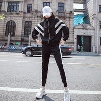 women casual tracksuit two piece set 2022 autumn fashion loose stand collar zipper jacket side stripe sports pant suit female