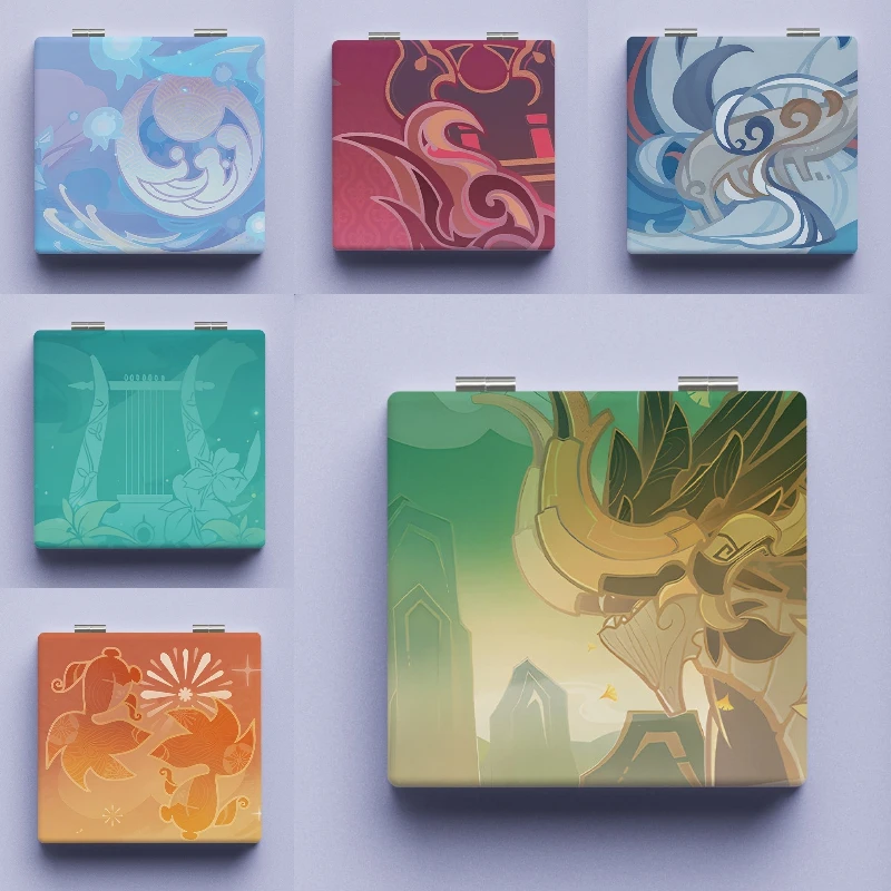 

Ударное косметическое зеркало для туалетного столика Genshin, квадратное карманное зеркало для макияжа для путешествий, дома и офиса