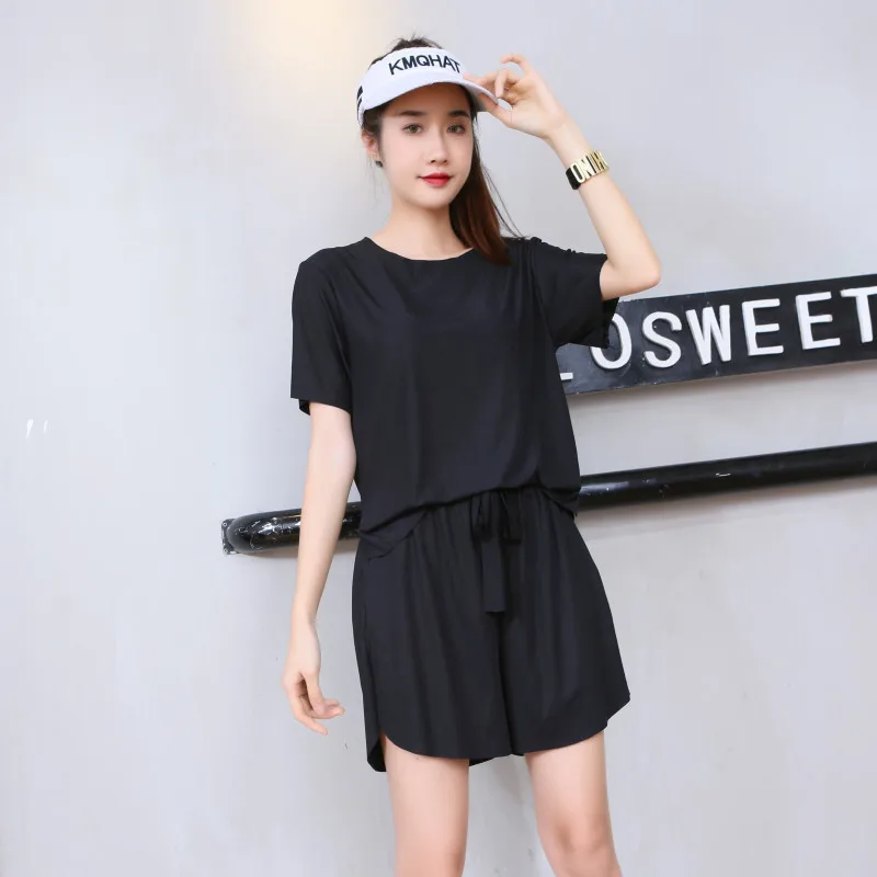 Summer Women Fashion Solid Color Set Pajamas Faux Silk Soft Sleepwear Sport Wear Leisure Suits Girl