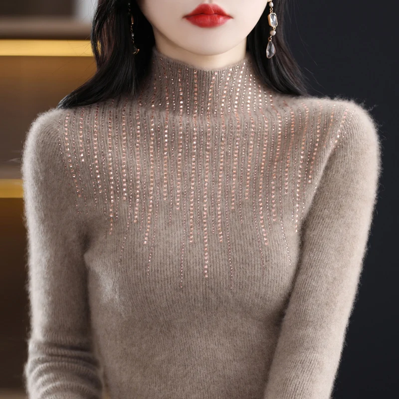 

Autumn and Winter New Women's Half High Collar Pure Woolen Sweater Loose Pullover Sweater Thickened Warm Knitted Wool Undercoat