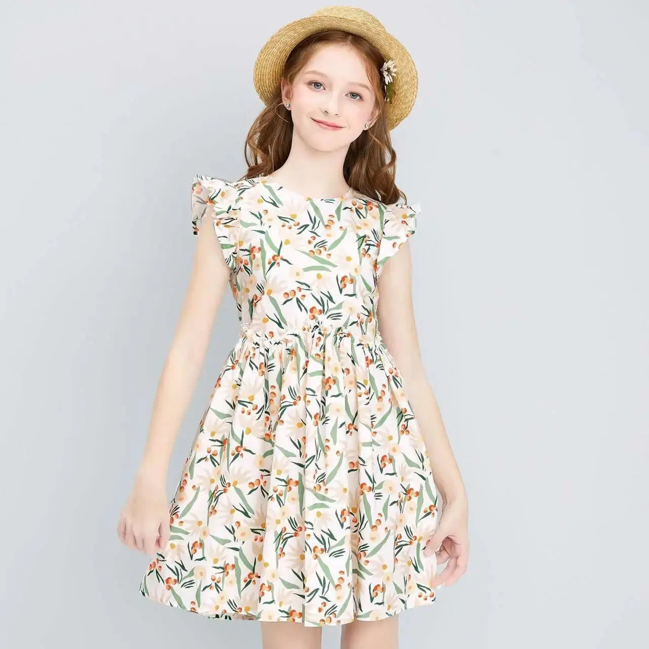 

2022 Summer New Girls Jumpsuit Fashion Comfortable Casual Dress Children Cotton Floral Kids Dress Skirt Boutique Kids Clothing
