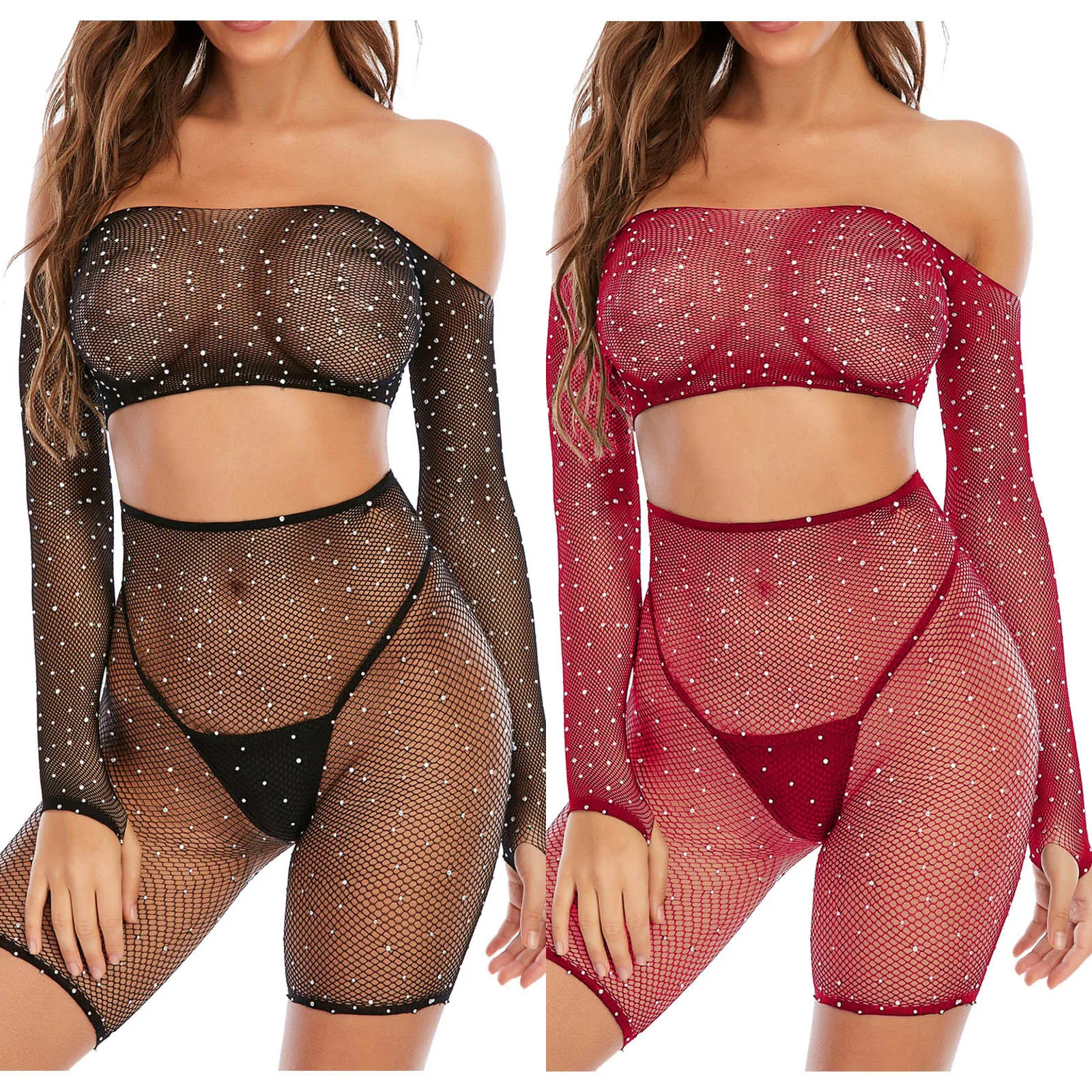 

Женский эротический костюм с открытыми плечами и длинным рукавом