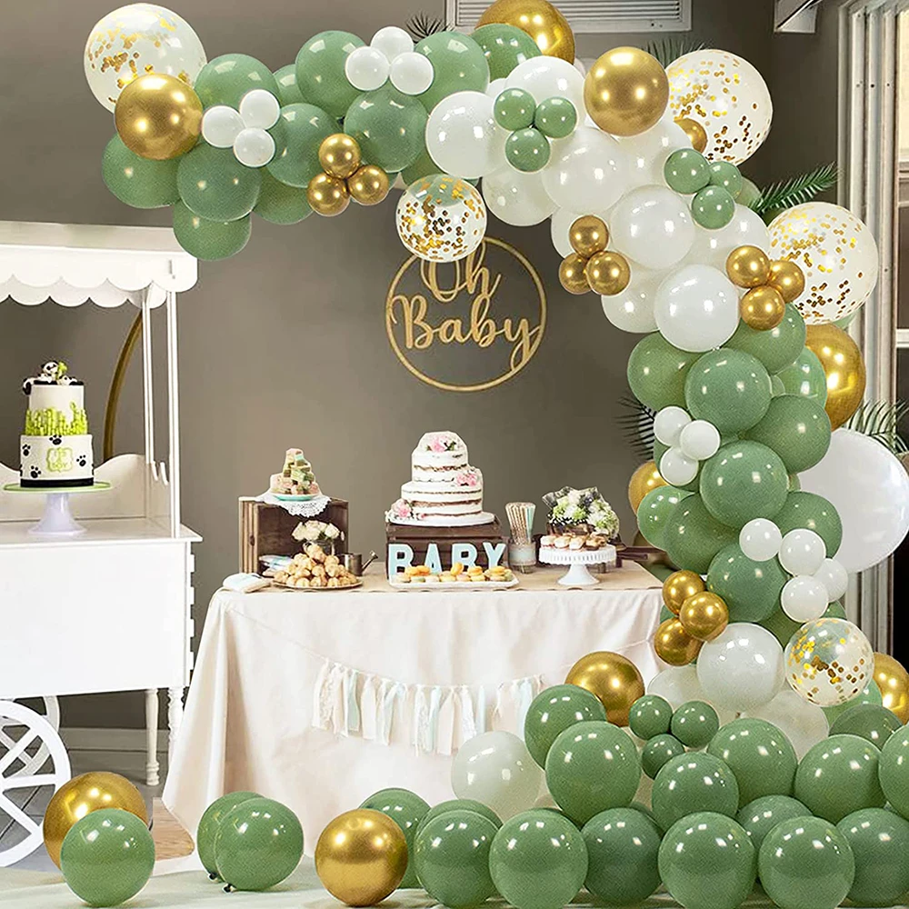 

139Pcs Avocado Green Ballon Garland Arch Kit Chrome Gold Confetti Latex Balloons Wedding Birthday Party Bridal Baby Shower Decor