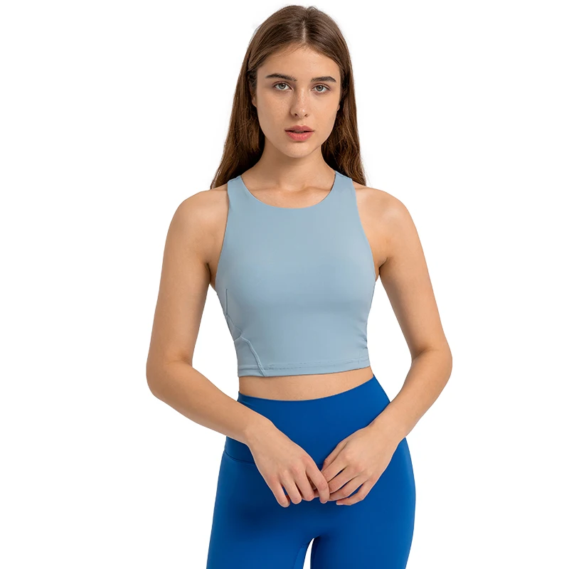 ABS LOLI High Neck Fitness Sports Bras Padded Yoga Crop Top Women Racerback Workout Athletic Gym Tank Top with Built In Bra