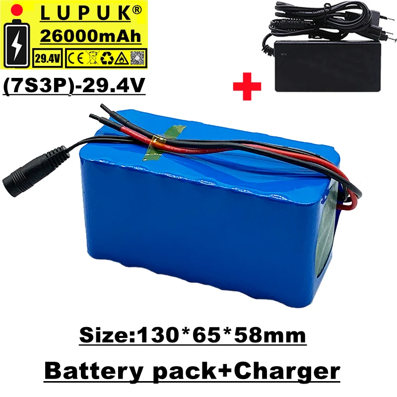 

Lupuk-24V 18650 Lithium Ion Battery pack, 7s3p, 29.4v, 26000mah, built - in BMS, for Electric bike or Motor, Sell with a charger