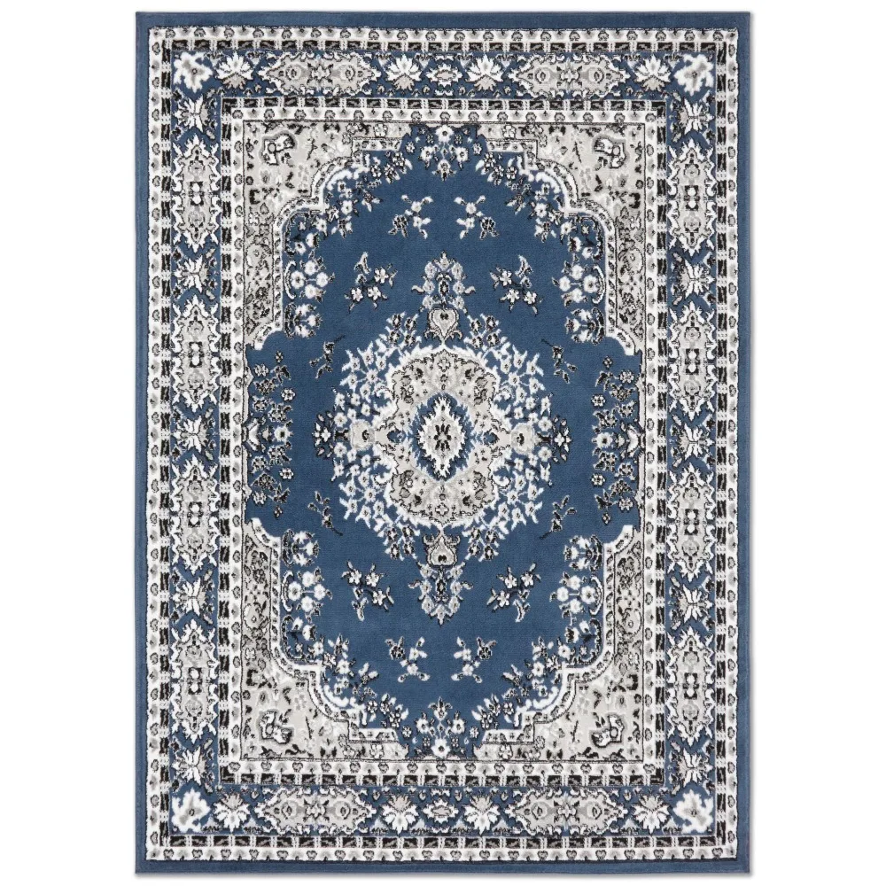 

Premium Sakarya Traditional Medallion Area Rug, Blue/Ivory, 7'8"x10'7" Free Shipping