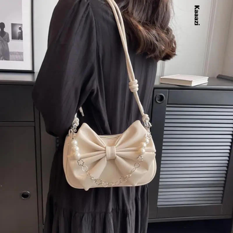 

Cute Pearl Chain Wallet Crossbody Bag Bow Women's Designer Luxury Shoulder Bag Fashion Versatile Tote Bag High Quality Casual