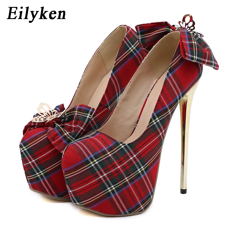 

Eilyken/новые женские туфли-лодочки обувь на тонком высоком каблуке в уличном стиле с бантиком-бабочкой пикантные дизайнерские свадебные туфли на платформе для вечеринки; Zapatos De Mujer