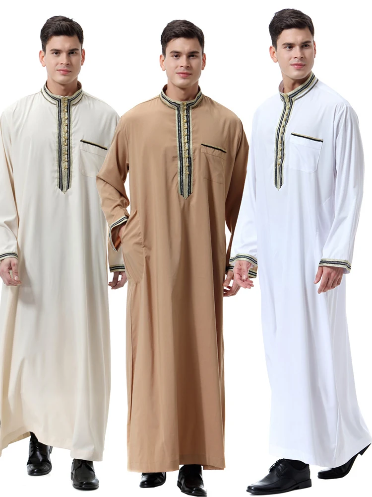 

Muslim Islamic Clothing Men Jubba Thobe Appliques Kimono Long Robe Saudi Musulman Wear Abaya Caftan Islam Dubai Arab Dressing