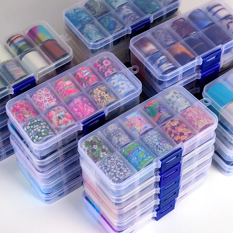 

10 Rolls Holographic Nail Art Transfer Foil Sticker Flower Starry AB Paper Wraps DIY Nail Paste Nails Decoration Accessories