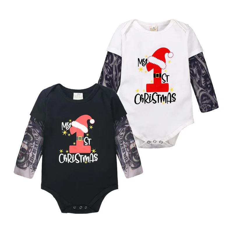 Spring Autumn New Christmas Baby Romper Kids Onesie Long Sleeve Tattoo Print Triangle Newborn Boys Girls Rompers Dropshipping