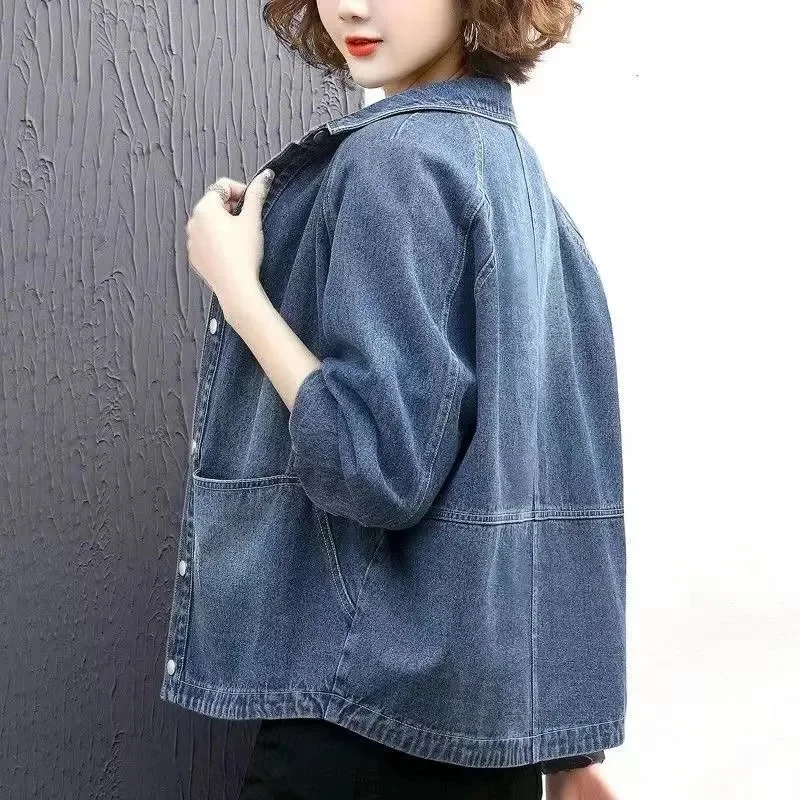 Весенняя женская однотонная джинсовая одежда 2024 Женская модная куртка с