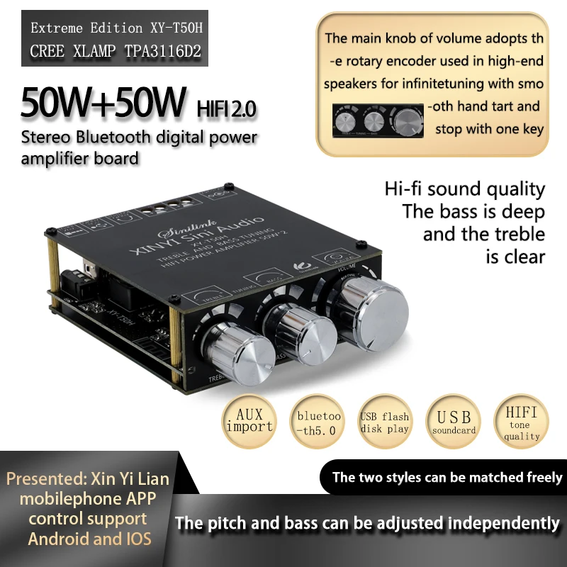 2x50 Вт HIFI Bluetooth 5.0 Плата усилителя мощности сабвуфера TPA3116D2 стерео цифровой аудио