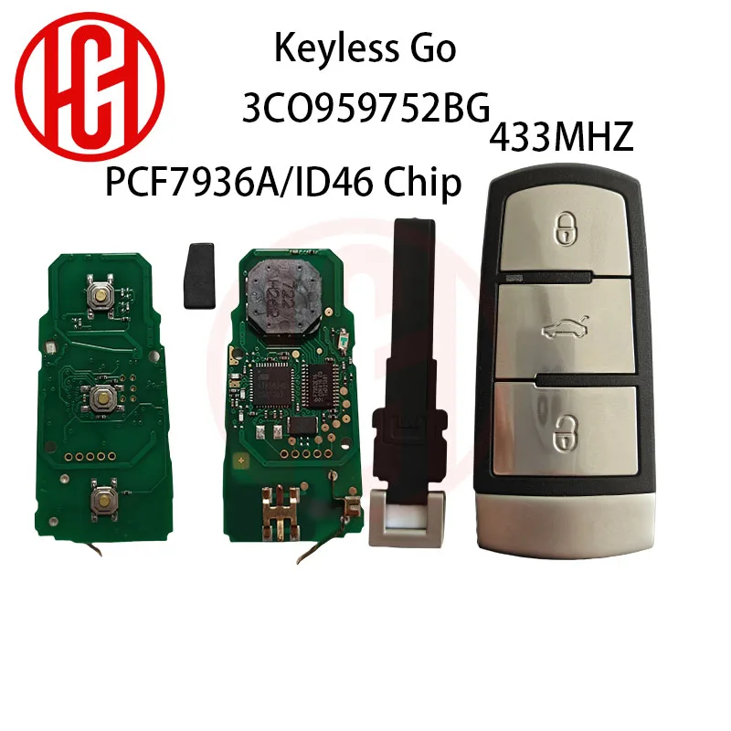 Бесключевой Go ID46 3C0959752BG Half Keyless ID48 3C0959752BA 433 МГц Автомобильный дистанционный ключ для VW Volkswagen Passat B6 CC 3C B7 Magotan