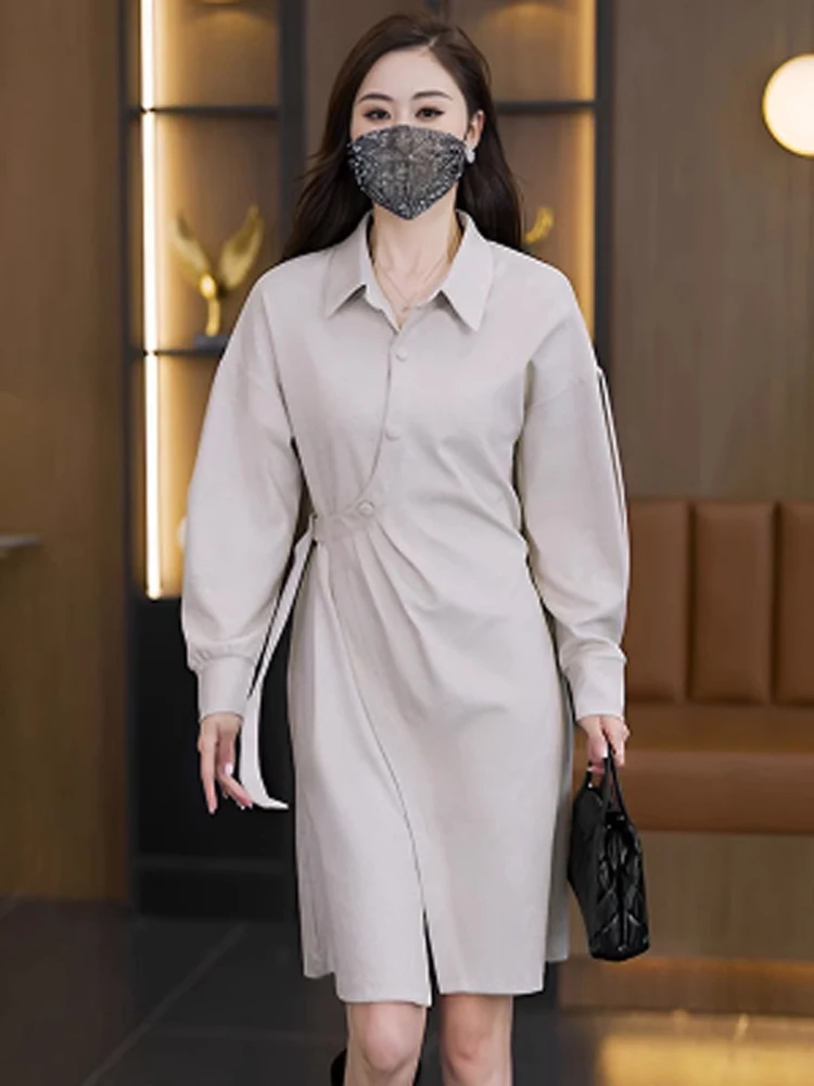 Женское платье с лацканами 2024 осень и зима новинка High Sense модное для похудения